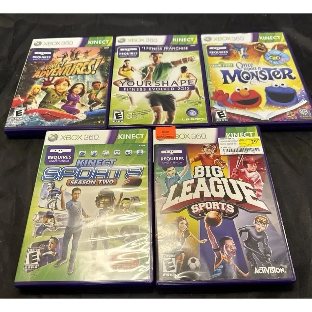 Xbox 360 Kinect 5 Game Lot Big League Sports Sesame Street Adventures Tested Vtg